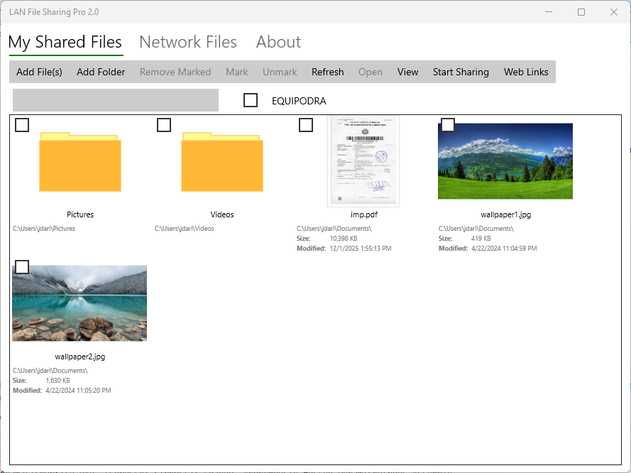Lan File Sharing Pro: Main Screen